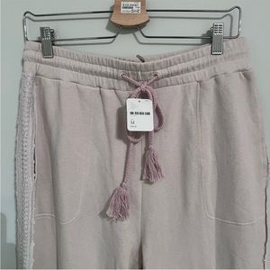 Free People Cream Embroidered Lounge Pants